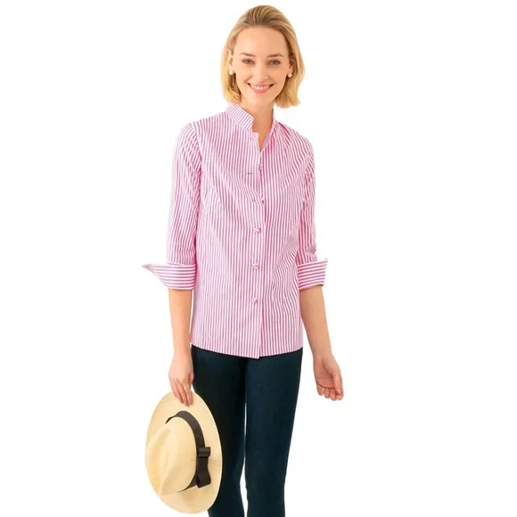 Gretchen Scott Designs Pink and White Forget me Knot button down - Picture 2 of 6